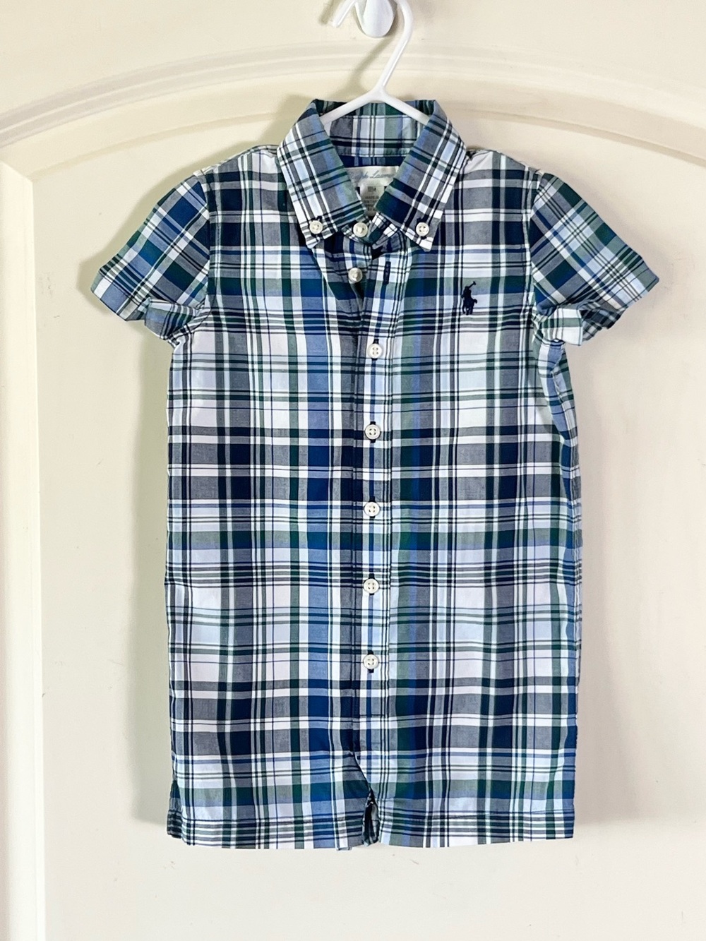 Ralph Lauren Baby Boy Plaid Romper 12 Months Blue White Polo Shortall Preppy